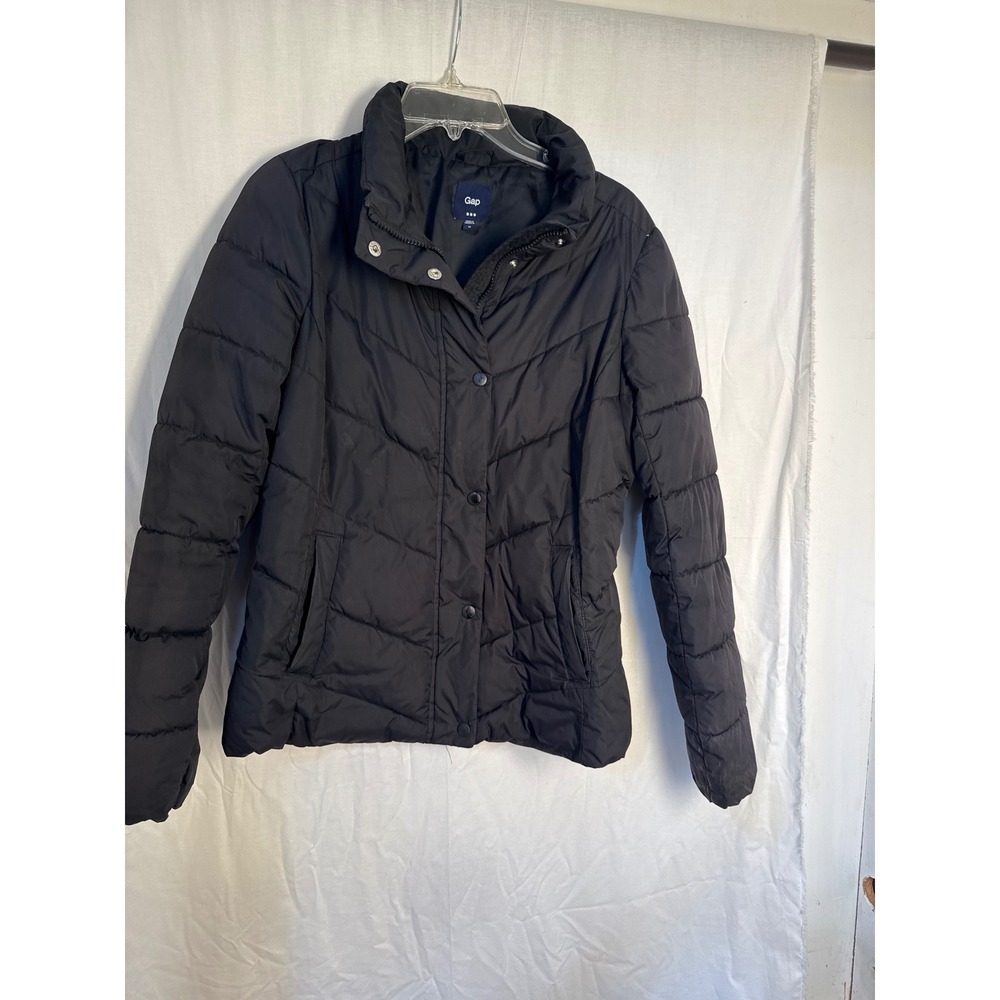 Gap Women's Black Quilted Puffer Jacket Full Zip Collar Size Medium